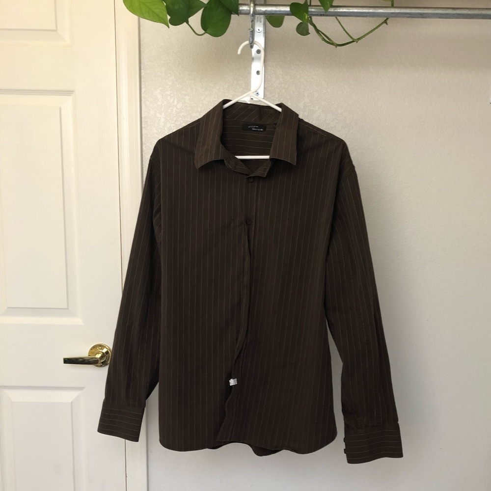 Two A.M. Men’s Brown Striped Button Up